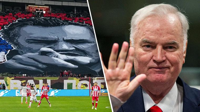 Jättetifo hyllade Ratko Mladic i Belgradderbyt Klubben spred video.